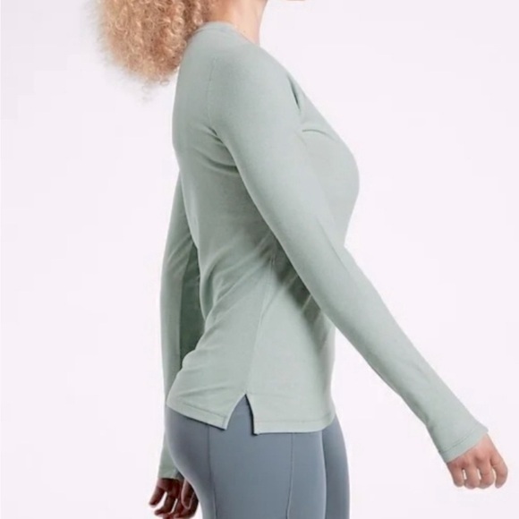 Athleta Uptempo Ribbed Henley Top Size Large Gray Green - Picture 2 of 10
